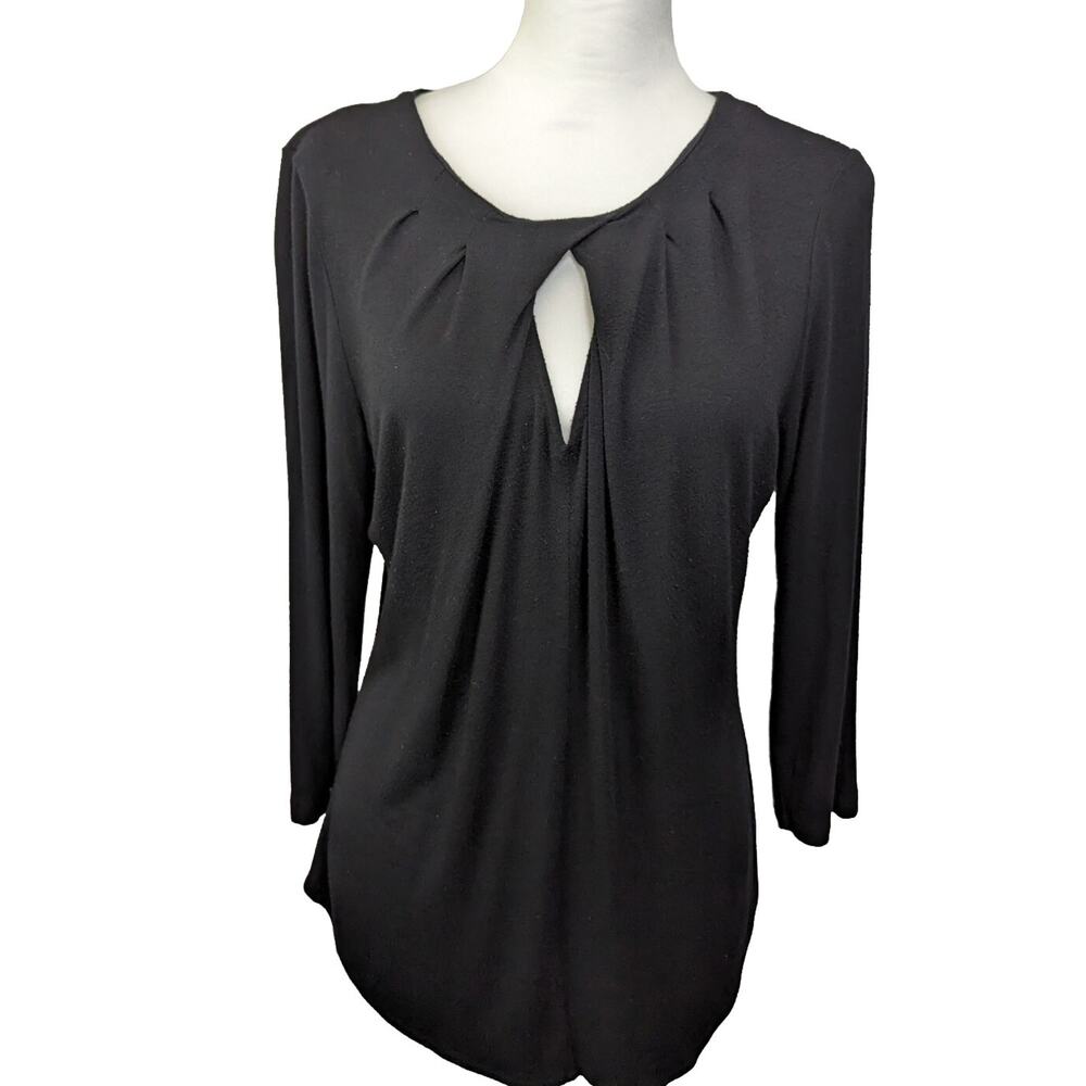 INC International Concepts Women Top L Black Blouse Long Sleeves Shirt